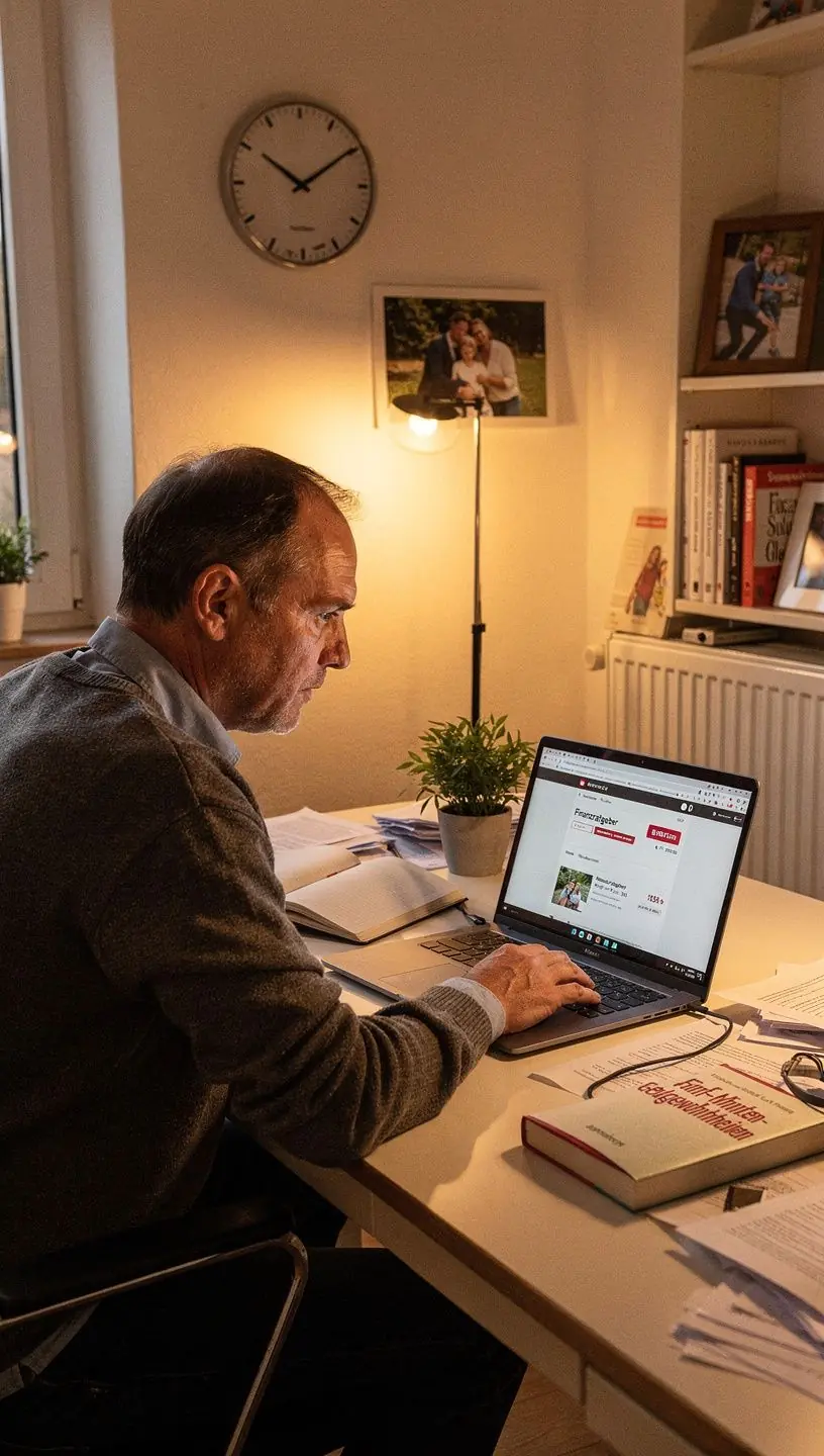 Illustration einer Person, die konzentriert ihre Finanzen mit Stift und Notizblock überprüft